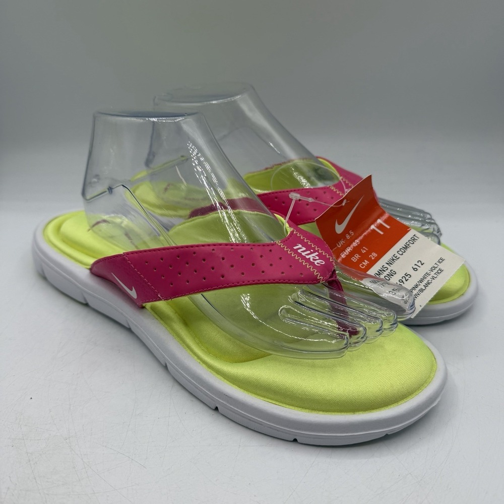 Nike Comfort Thong Sandals Womens Sz 11 Vivid Pink/White/Volt Ice 354925-612 NWT